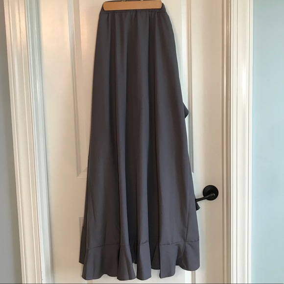 Grey Chiffon Ruffle Pant Maxi Skirt - Picture 6 of 8